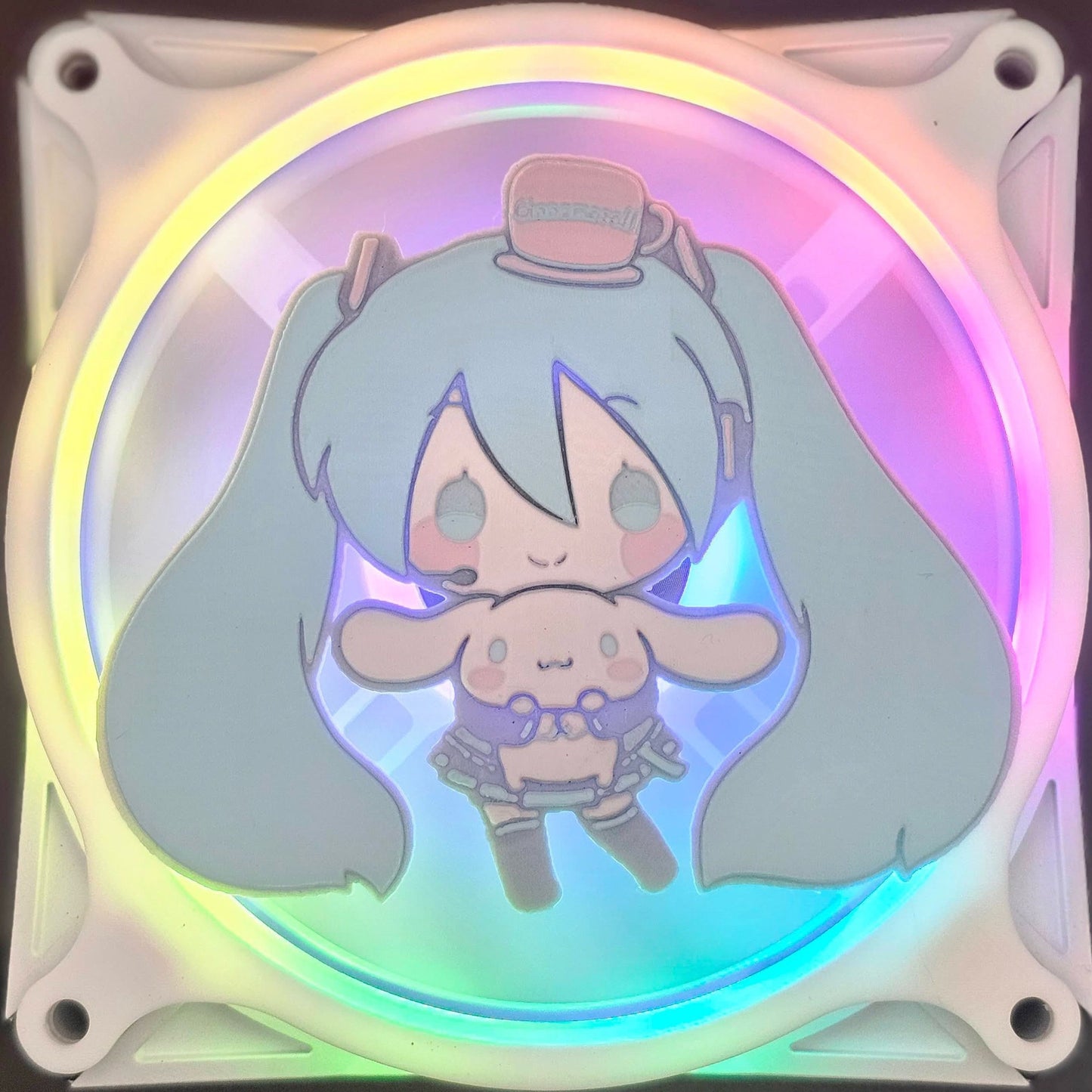 Hatsune Miku x Sanrio Cinnamoroll Custom 3D Printed Artisan Gaming Computer Fan Grill - Hugging Edition -