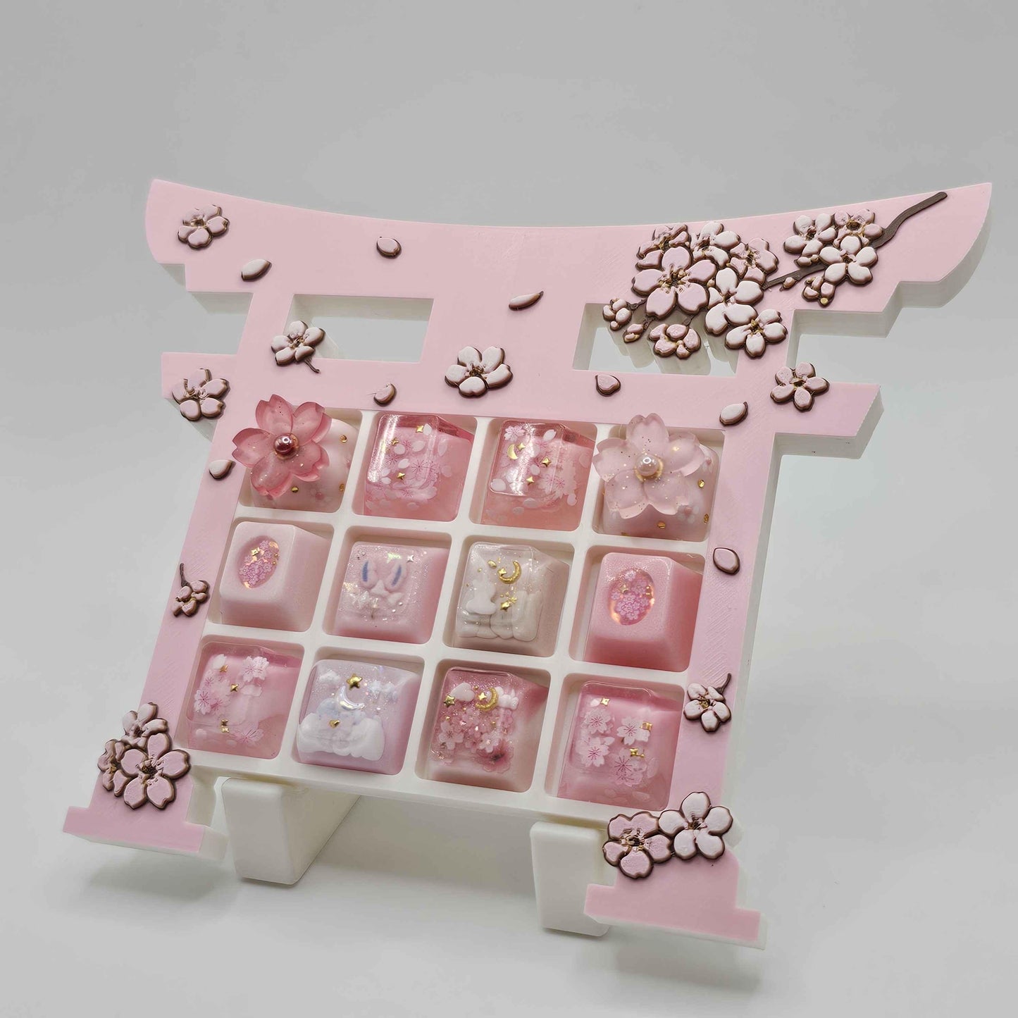 Japanese Cherry Blossom Sakura Torii Gate Custom 3D Printed Artisan Computer Keycap Display Tray (Keycaps NOT Included)