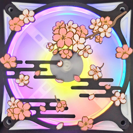 Japanese Cherry Blossom Sakura Custom 3D Printed Artisan Gaming Computer Fan Grill - Dark Edition -