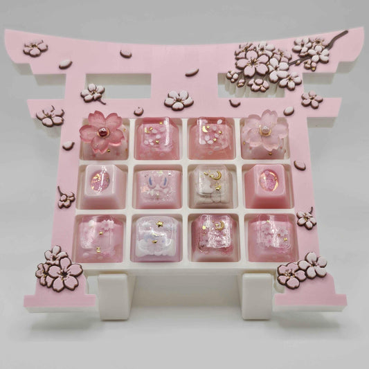 Japanese Cherry Blossom Sakura Torii Gate Custom 3D Printed Artisan Computer Keycap Display Tray (Keycaps NOT Included)