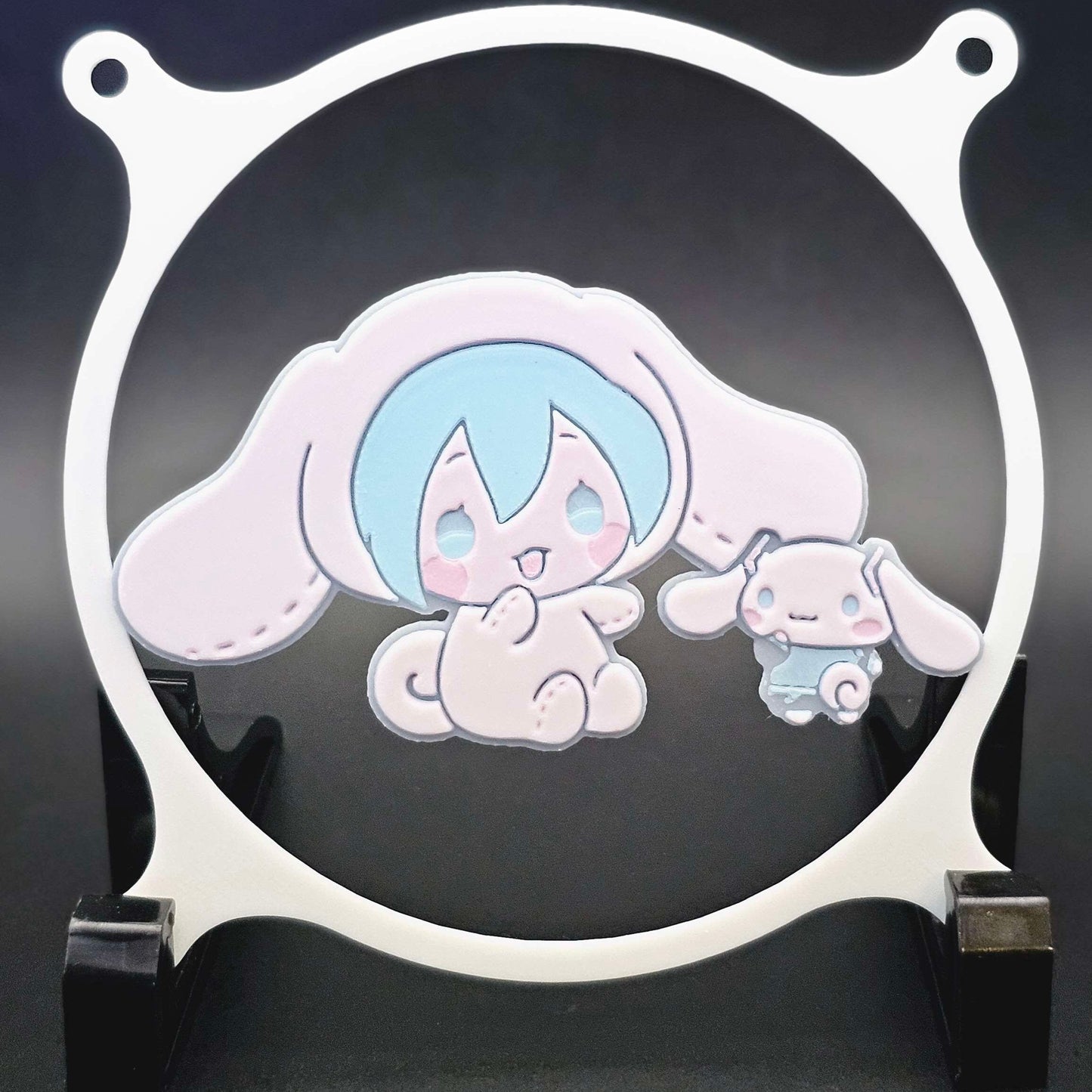 Hatsune Miku x Sanrio Cinnamoroll Custom 3D Printed Artisan Gaming Computer Fan Grill - Poncho Edition -
