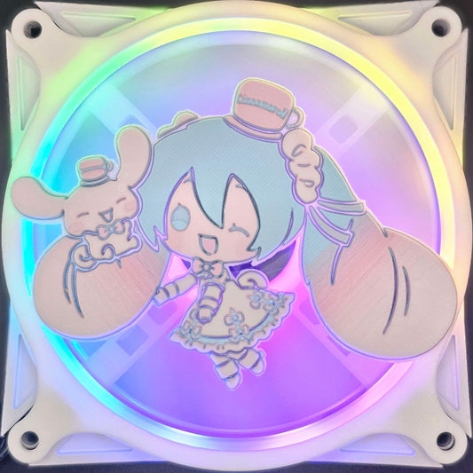 Hatsune Miku x Sanrio Cinnamoroll Custom 3D Printed Artisan Gaming Computer Fan Grill - Pastel Edition -