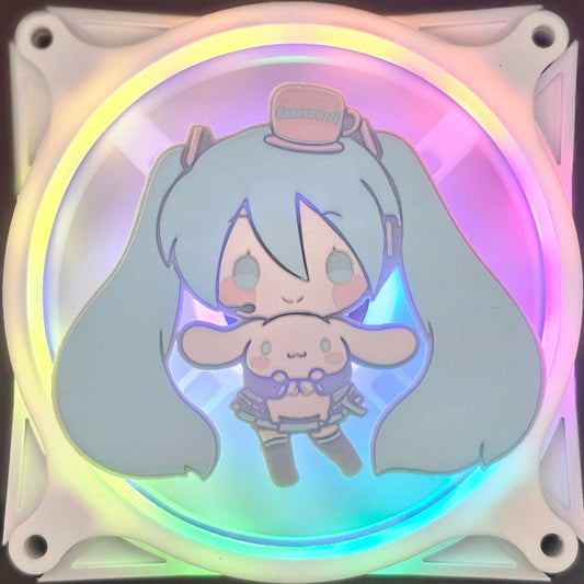 Hatsune Miku x Sanrio Cinnamoroll Custom 3D Printed Artisan Gaming Computer Fan Grill - Hugging Edition -