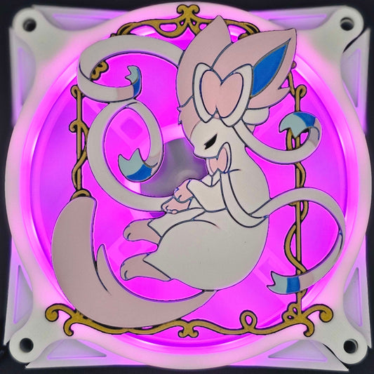 Pokemon Sylveon with Golden Frame Custom 3D Printed Artisan Gaming Computer Fan Grill